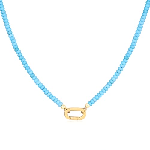 SAMYA Beaded Charm Necklace for Women Turquoise Beaded Necklace for Women Turquoise Jewelry for Women with Gold-Plated Oval Clasp 18 Length