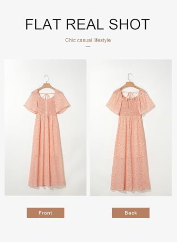Image of Dokotoo Womens Dresses 2025 Square Neck Tie Backless Summer Dresses Cap Sleeve Floral Buttoned Empire Waist Maxi Dress