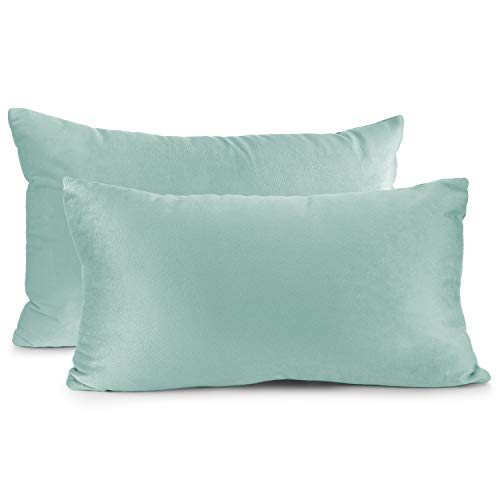 Nestl Throw Pillow Covers, Cozy Velvet Decorative Pillow Covers 12 x 20 Inches, Soft Solid Couch Pillow Covers for Sofa, Bed and Car, Set of 2 - Mint