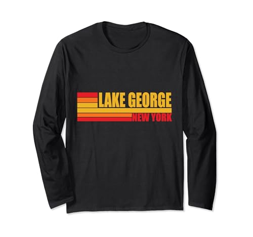 Rojo Retro Vintage Lake George New York State NY Lakes Manga Larga
