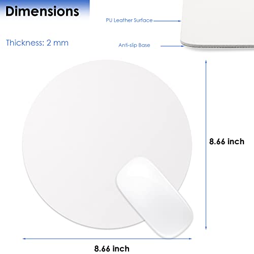 Proelife Premium Mouse Pad 8.66-Inch Slim Round Mat Waterproof Pu Leather Mouse Mat Anti-Slip Circle Mousepad For Home Office School Computer Laptop Mouse Accessories (White) #TOP1