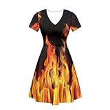 Youngerbaby Fashion Fire Tank Dress for Women - Summer Party Dress, Short Sleeve, V Neck, Beach Swing A-Line, Casual Plus Size XL
