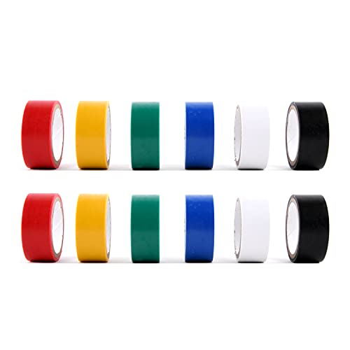 Image of Kingman Electrical Tape (12 Rolls per Pack) Assorted Colors 3 /4 Inch by 6.6 Feet (1 Pack)