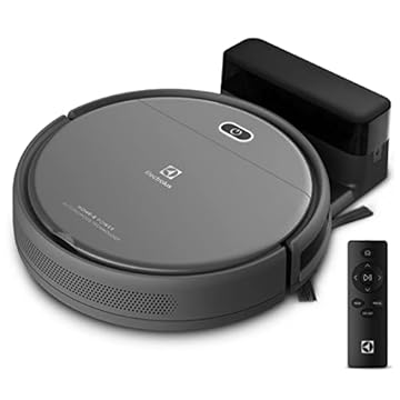 Aspirador de po robo Electrolux 2h20min controle remoto base carregamento bateria longa duração automatico varre aspira passa pano ERB30 bivolt preto sensor antiqueda