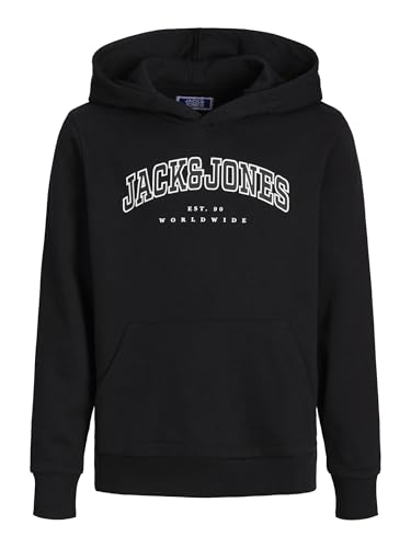 JACK & JONES Jjecaleb Varsity Sweat Hood Sn Jnr Garçon Sweatshirt à capuche, Noir, 176