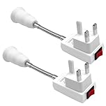 Hoembpn E27 Lamp Holder Socket Light UK Plug LED Bulb Holder with Switch,360° Plug in Wall Light Lamp Base Extension Adapter Table Lamp Fittings for Bedroom Cupboard hallway Garage (2 Pack)