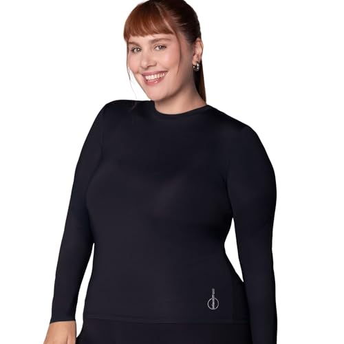 SELENE Camiseta Térmica Uv Segunda Pele Plus Size Feminina, Preto, 52-54