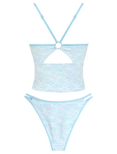 Image of ZAFUL Tankini Swimsuits for Women V Neck Dual Straps Cropped Bikini Swimsuit High Cut 2 Pieces Bathing Suit