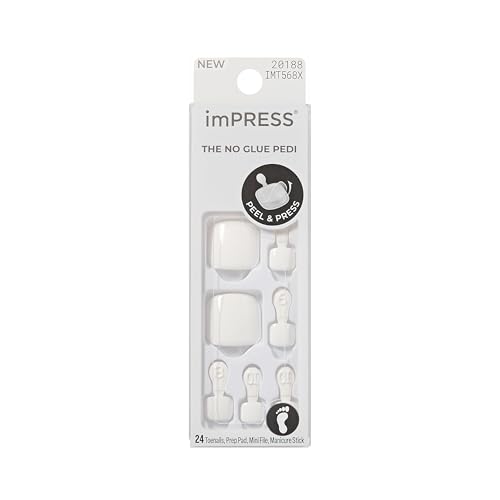 Kiss Impress No Glue Mani Press On Nails Color Feel The Beat White Short Size Squoval Shape Includes 24 Toenails Prep Pad Instructions Sheet 1 Manicure Stick 1 Mini File