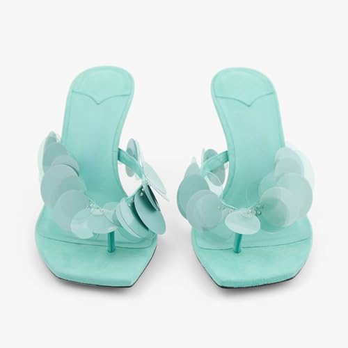 Image of Goolita Women's Suede Sequin Kitten Heels Flip Flops Open Square Toe Strappy Thong Slide Heeled Sandals Comfort Prom Party Mules Heels