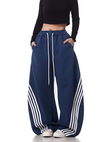 Image of EMMIOL Women's Y2K Baggy Barrel Striped Sweatpants High Waisted Wide Leg