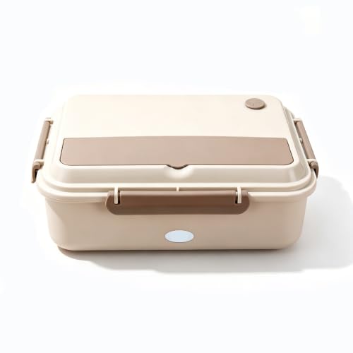 Fiambrera Eléctrica de Acero Inoxidable 304, Fiambrera Bento Compartimentada, Fácil de Limpiar, Sellada Y A Prueba de Fugas, Adecuada for Oficina(Beige,3-cell)