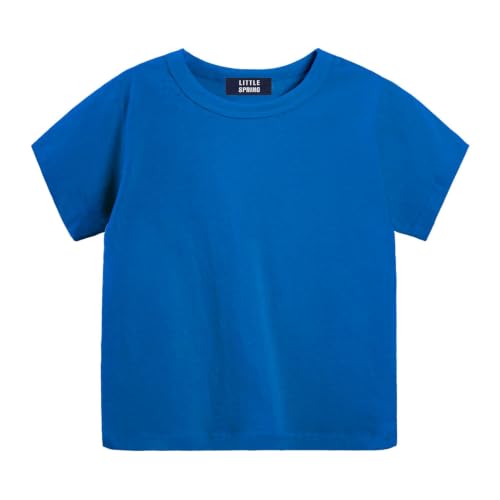 Image of LittleSpring Boys Girls T Shirt Rainbow Striped Cotton Crewneck Tees for Kids Fashion