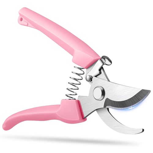 Flower Scissors Flower Shears High Strength Steel Sharp Ergonomic Handle Pruning Shears for Gardening Lightweight Garden Scissors 1-inch Cut Capacity Rust Resistant for Plants Bonsai-Pink