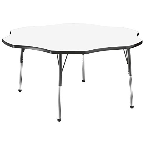 Image of FDP Dry-Erase Flower Activity School and Office Table (60 inch), Standard Legs with Ball Glides for Collaborative Spaces, Adjustable Height 19-30 inches - Whiteboard Top and Black Edge