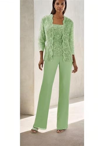 3 Pieces Mother of The Bride Pant Suits with Jacket Long Sleeve Chiffon Formal Outfits for Women PS0122