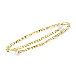 RS Pure by Ross-Simons 4-5mm Cultured Pearl Beaded Bypass Cuff Bracelet in 14kt Yellow Gold. 7 inches