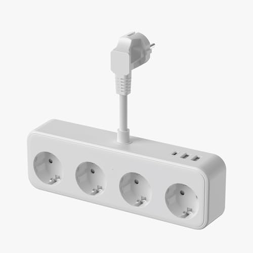 ANRMESUN Regleta Enchufe con 4 Tomas y 3 Puertos USB, 3840W Enchufe Pared Cable Corto para Oficina, Cocina y Habitación-Blanco