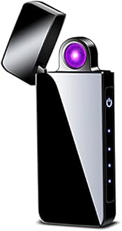 Spinning Arc Plasma Lighter - USB Rechargeable Electric Lighter with LED Display, Pocket- Size Design for Camping, Candles, Outdoor (ICY Black)