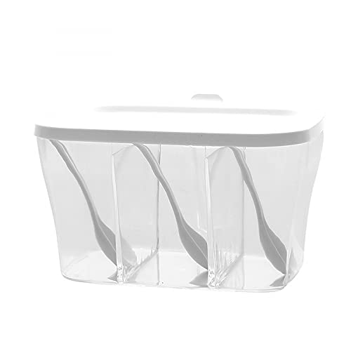XWBLDBDFC Caja de almacenamiento para condimentos de especias con cuchara, caja de especias de 3 compartimentos, tarros de condimentos, caja de sal y azúcar, color blanco