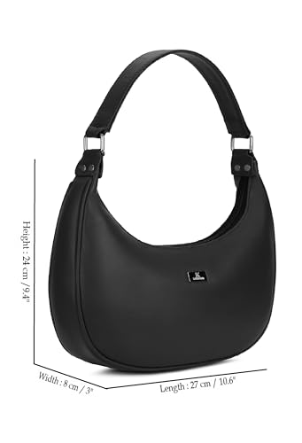 Image of K London Women's Vegan Leather Half Moon Bag | Stylish Black Shoulder Hobo | Compact Baguette Purse for Office, Casual, Party & Travel Use