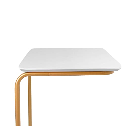 Mesa de Apoio Lateral para Sofá com Base de Metal Dourada (Off White)