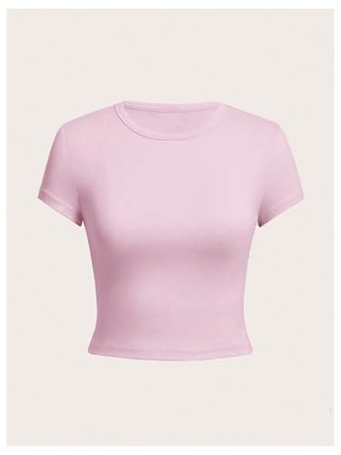 OYOANGLE Girl's 4Pcs Crew Neck Short Sleeve T Shirt Casual Basic Slim Fit Tee Top3