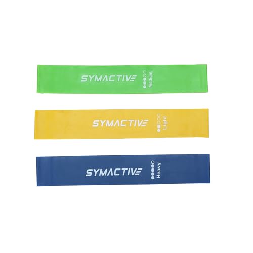 Image of Amazon Brand - Symactive Anti-Slip Latex Resistance Bands Loop Set, Smell-Free, Tear Resistant & Skin Friendly, Theraband for Fitness, Useful for Hips, Arms & Legs Workouts (Multicolor, Set of 3)