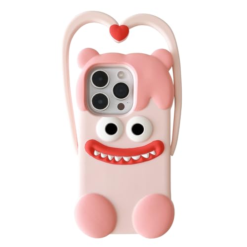 YAKVOOK Funny 3D Silicone Case for iPhone 16,Cute Cartoon Heart Monster Pink Kawaii Phone Case for Women Girls Soft Rubber Bumper Cool Fun Cover for iPhone 16