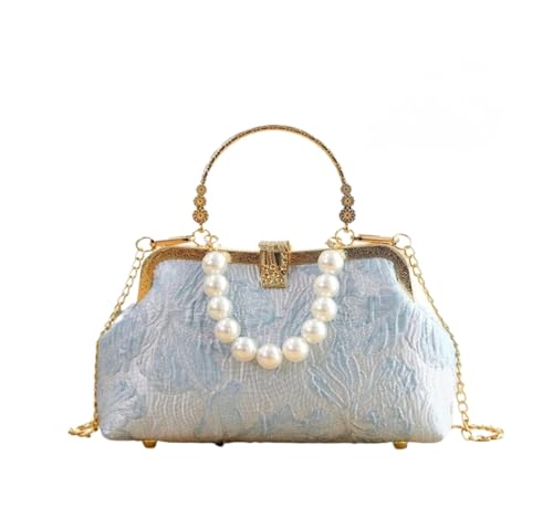 Image of Pearl Evening Bag for Women Lily Pattern Vintage Embroidered Floral Clutch Purse Evening Handbag Shoulder Crossbody Bags