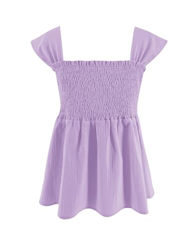 Image of Bingerlily Girls Summer Casual Tops Square Neck T Shirts Cute Smocked Top Tees