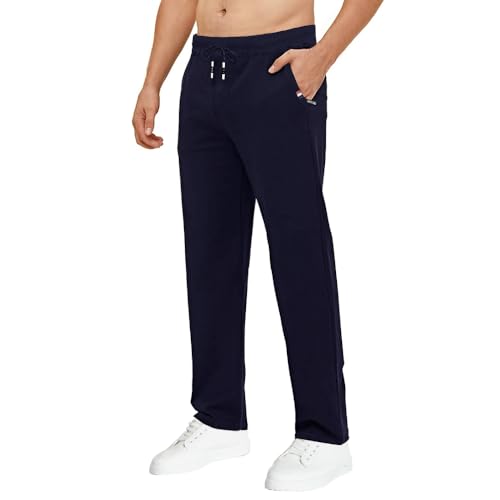 Tansozer Jogginghose Herren Baumwolle Sporthose Lang Ohne Bündchen mit reißverschluss Taschen Blau XL Tansozer Jogginghose Herren Baumwolle Sporthose Lang Ohne Bündchen mit reißverschluss Taschen Blau XL