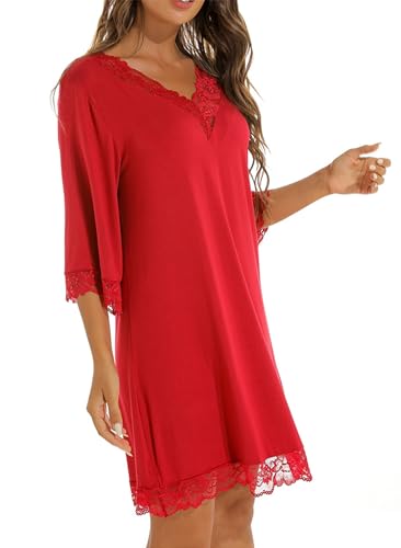 Chemise de nuit coton doux col V dentelle pour s'offrir une nuit sereine