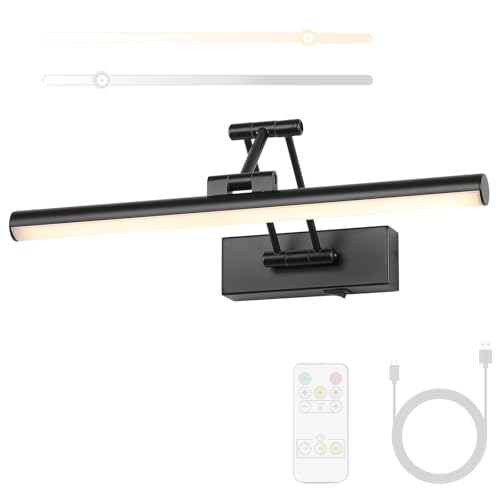 Aplique espejo baño LED recargable negro de 40cm con mando a distancia para pasillo