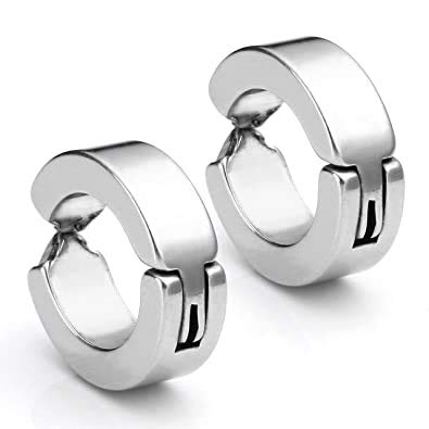 Image of Nonpiercing Earring for Men Jewelry Pack of 1 Silver Metal huggie Ear Studs