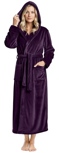 NY Threads Premium Womens Robe with Hood, Plush Fleece Long