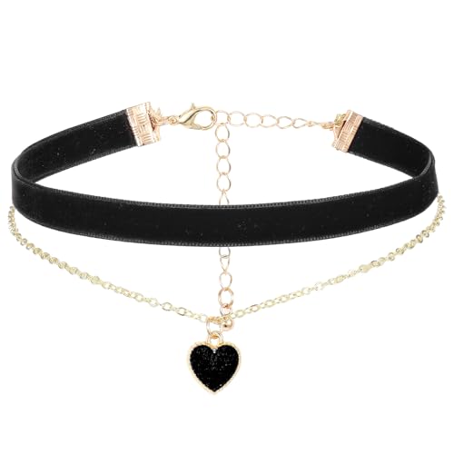 HJZHII Choker Kette Damen,29.5-36.5cm Halsband Damen Schmuck,Choker Halsband Schwarz Rot Samt Halskette Klassische Samt Herz Geschichtet Verstellbare Damen Schmuck für Mädchen Gothic Kette 90er Deko
