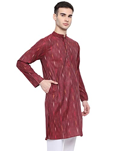 Image of Vastraa Fusion Men's Printed Kurta Pure Cotton Long Kurta, Round Collar, Full Sleeves, Button Kurta, Ethnic Wear