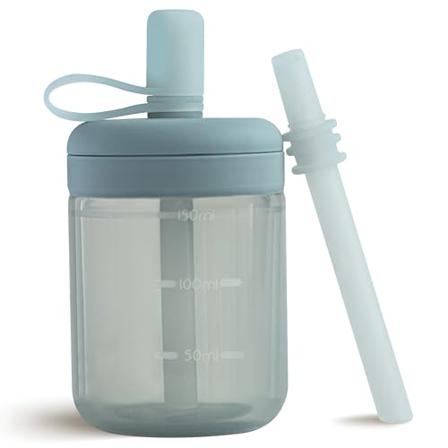 Moonkie Toddler Water Bottle, Silicone Sippy Cup, Straw Cup, BPA-Free Toddler Cup, Non Spill Cup for Toddler, Baby Cup with Straw from 6 Months, Dishwasher Safe, 5 oz(Ether)