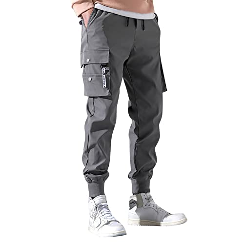 Lista de Pantalones Economicos para Caballero del mes. 41 Pantalones cargo para hombre, ajuste delgado, cintura elástica, trajes de verano, elegantes pantalones deportivos al aire última intervensión con bolsillos con solapa, Gris,...