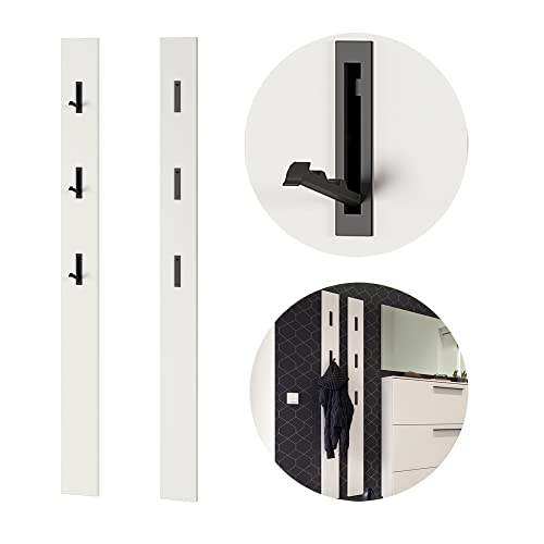 Lomadox Schmales Garderobenpaneel mit Klapphaken in Weiß, B/H/T: ca....