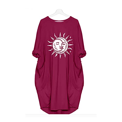 POKHDYE Dress Femme Confortable Blouse Demi-Manche Populaire Dresses Femme Confortable Soirée Au Genou Automne Polyester Encolure Dégagée Imprimé avec Poches Cover