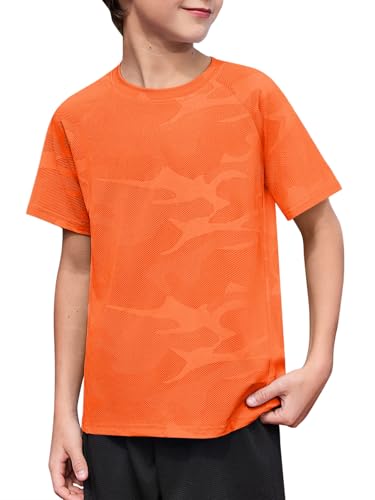 Haloumoning Boys Athletic Short Sleeve T Shirts Kids Quick Dry Sports Performance Tees Tops 5-14 Years Orange