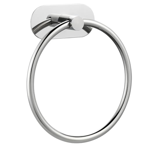 Selbstklebender Handtuchring für Badezimmer, Wandmontage Bad & Küche Handtuchhalter mit Starkem Klebstoff, Ohne Bohren Edelstahl Rostfrei Handtuchhalter, Moderner Bad Organizer Chrom