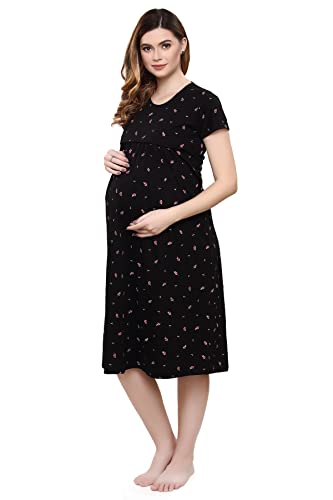Image of TIGYWIGY Women's Cotton Printed Knee Length Maternity /Feeding /Nursing Nighty