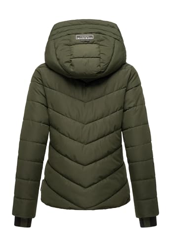 MARIKOO Winterjacke Damen (XS-3XL) - Wasserabweisend, Warm, Kapuze abnehmbar, Winddicht - Steppjacke, Frauen - Stehkragen, 4 Taschen, verlängerter Zipper - Dark Olive S