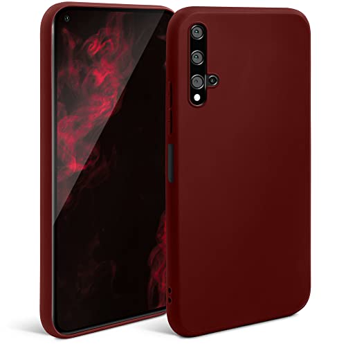 Moozy Minimalist Series Funda Silicona para Huawei Nova 5T y Honor 20, Vino Rojo con Acabado Mate, Cover Carcasa de TPU Suave y Fina