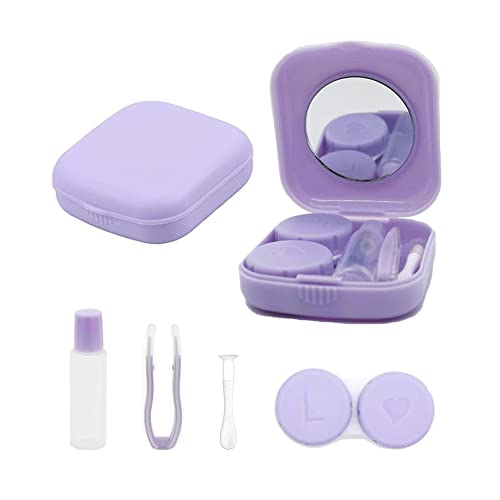laeeyin Contact Lens Container Portable Hygiene Contact Lens Container Travel Set with Mirror for Daily Excursions Like Travel and Work (Purple)
