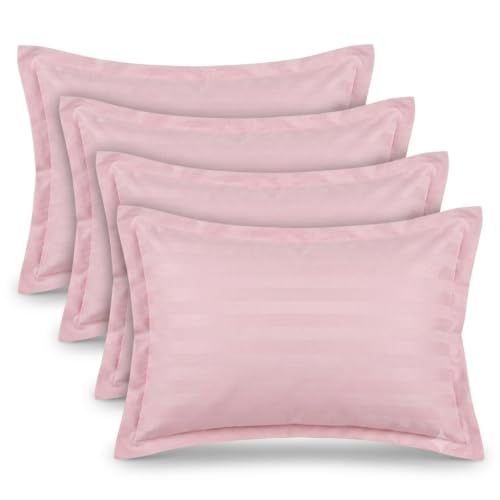 Image of HOUSE FOX Zipper Cotton Pillow Covers /Cases /Protectors (NOT Pillow) Set of 2 Pair Or 4 Pcs,Size -18x28inch with Zip /Chain (Baby Pink Striped, Standard)