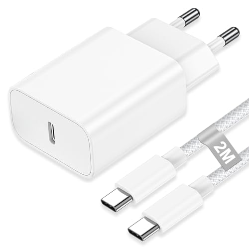 Cargador iPhone Carga Rapida Tipo C, 20W Cargador USB C Enchufe y 2M Cable iPhone USB C Carga Rapida,Adaptador Cabeza Tipo C y Cabo Cable USB C para iPhone 17/16/15 Pro/Pro MAX/Plus iPad MacBook